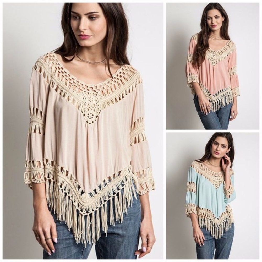 Umgee Pink Fringe Macrame Top